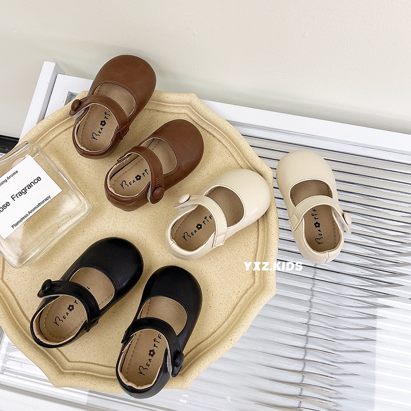 Cipele za bebe djevojčice s mekanom potplatom, kožni gornji dio, Velcro zatvarač, anti-slip, stil princeze, jesen, 12–36 mjeseci