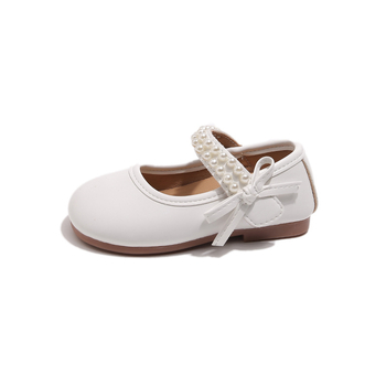 Mergaitėms balerininių batelių su perlų dekoru ir kaspinu, PU viršus, neslidus minkštas padas, 2–6 metų amžiaus