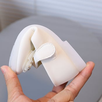 Pantofi de mers pentru fetițe, cu funda și perlă, piele artificială, talpă din cauciuc, Velcro, talpă joasă, căptușeală textilă