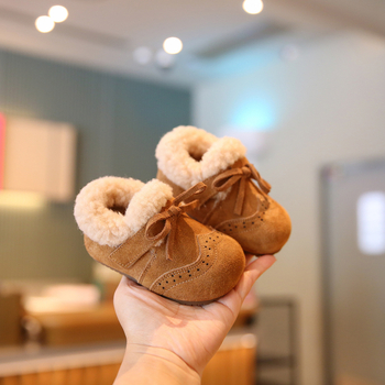 Dječje pamučne cipele za djevojčice s gornjim dijelom od nubuk kože krave, fleece podstava, bočni zatvarač, zimske, protuklizna potplat
