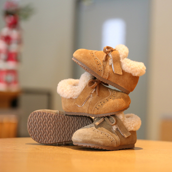 Dječje pamučne cipele za djevojčice s gornjim dijelom od nubuk kože krave, fleece podstava, bočni zatvarač, zimske, protuklizna potplat