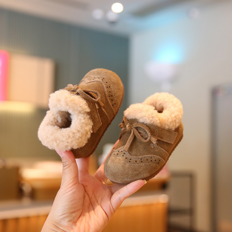 Dječje pamučne cipele za djevojčice s gornjim dijelom od nubuk kože krave, fleece podstava, bočni zatvarač, zimske, protuklizna potplat