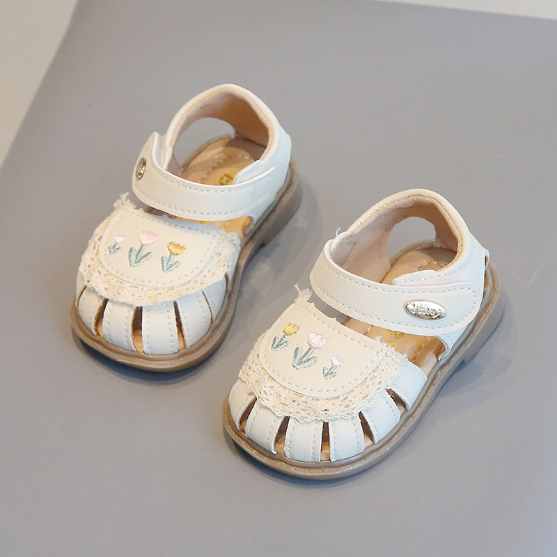 Ljetne sandale za djevojčice, PVC gornji dio, Velcro kopča, čipkasta rub, mekana potplata, za dob 12–36 mjeseci