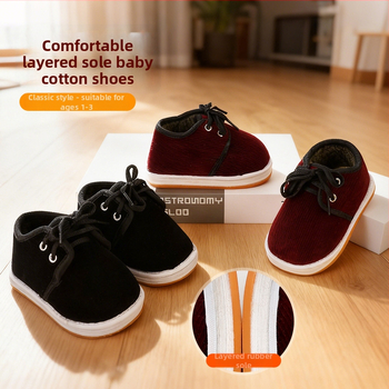 Vaikiški batai (1–3 metų), su fleece pamušalu, corduroy viršus, daugiasluoksė neslidžia pada, priekyje raišteliai