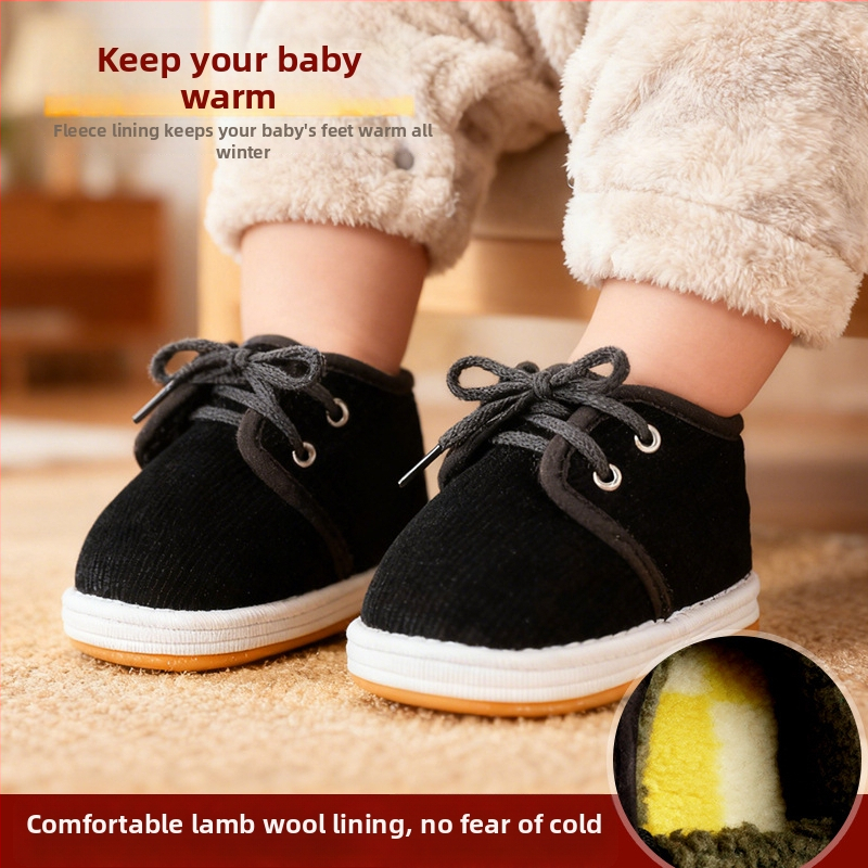 Vaikiški batai (1–3 metų), su fleece pamušalu, corduroy viršus, daugiasluoksė neslidžia pada, priekyje raišteliai