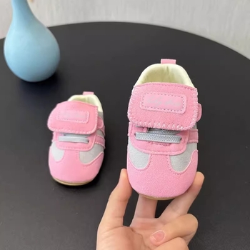 Dječje cipele za hodanje za 0–12 mjeseci, unisex, mekana gumena potplat, protuklizne, svakodnevne, gornji dio od pamuka s prugicama, zatvaranje na Velcro