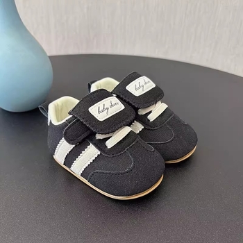 Dječje cipele za hodanje za 0–12 mjeseci, unisex, mekana gumena potplat, protuklizne, svakodnevne, gornji dio od pamuka s prugicama, zatvaranje na Velcro