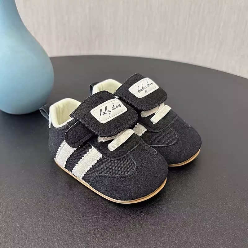 Dječje cipele za hodanje za 0–12 mjeseci, unisex, mekana gumena potplat, protuklizne, svakodnevne, gornji dio od pamuka s prugicama, zatvaranje na Velcro