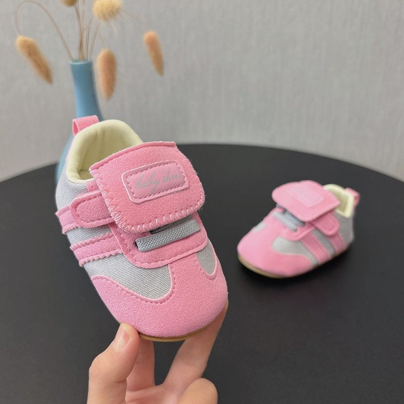 Dječje cipele za hodanje za 0–12 mjeseci, unisex, mekana gumena potplat, protuklizne, svakodnevne, gornji dio od pamuka s prugicama, zatvaranje na Velcro