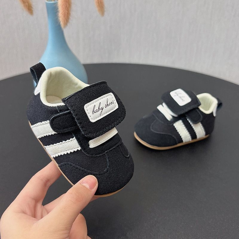 Dječje cipele za hodanje za 0–12 mjeseci, unisex, mekana gumena potplat, protuklizne, svakodnevne, gornji dio od pamuka s prugicama, zatvaranje na Velcro