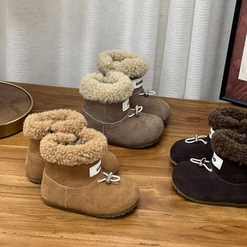 Unisex zimske dječje čizme za snijeg sa bočnim zatvaračem, gornji dio od split kože goveda, 12–36 mjeseci