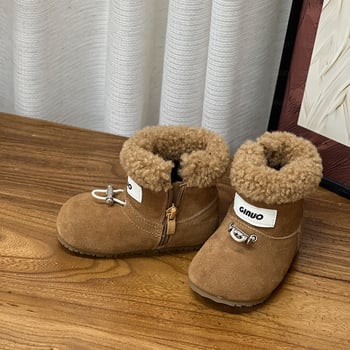 Unisex zimske dječje čizme za snijeg sa bočnim zatvaračem, gornji dio od split kože goveda, 12–36 mjeseci