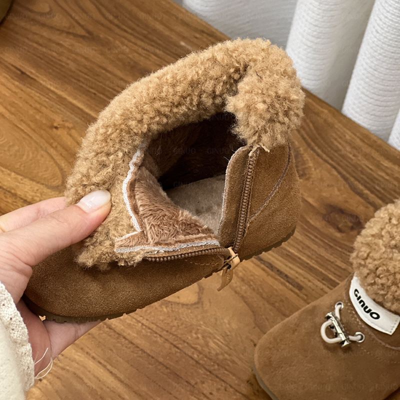 Unisex zimske dječje čizme za snijeg sa bočnim zatvaračem, gornji dio od split kože goveda, 12–36 mjeseci