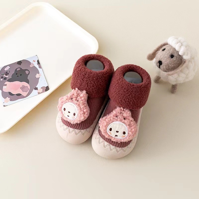 Detské topánky na prvé kroky s karikatúrnym dizajnom, vnútorná fleecová výstelka, vysoký vrchný diel z bavlneného materiálu, protišmyková podrážka, pre deti 12–36 mesiacov