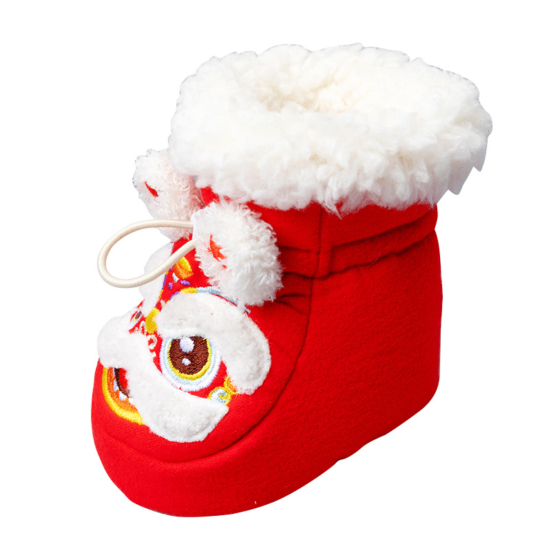 Tigrisfejű babacipő, ívelt orr, belső talp és bélés juhgyapjúból, elasztikus szalag a könnyű felhúzáshoz, tigrisfej mintás, csúszásmentes talp és melegen tart