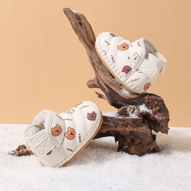 Kūdikio ir mažų vaikų bateliai su minkšta danga, fliso vidpadis, žieminiai bateliai, unisex, Velcro užsegimas, anti-slip padas, animacinio dizaino, amžiaus grupė 12–36 mėnesių ir 24–48 mėnesių