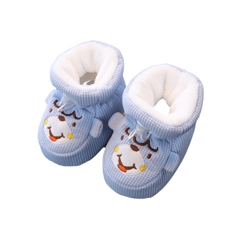 Pantofi moi pentru bebeluți cu talpă moale, partea superioară din bumbac, căptușeală de fleece, anti-alunecare, calzi pentru toamnă-iarnă, 6-12 luni