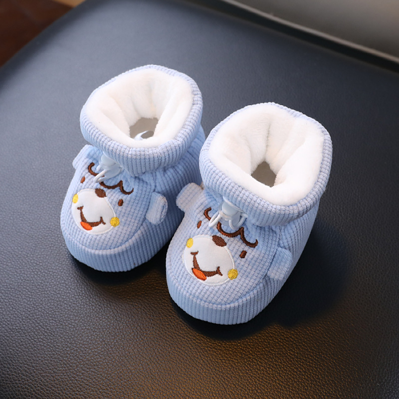 Pantofi moi pentru bebeluți cu talpă moale, partea superioară din bumbac, căptușeală de fleece, anti-alunecare, calzi pentru toamnă-iarnă, 6-12 luni