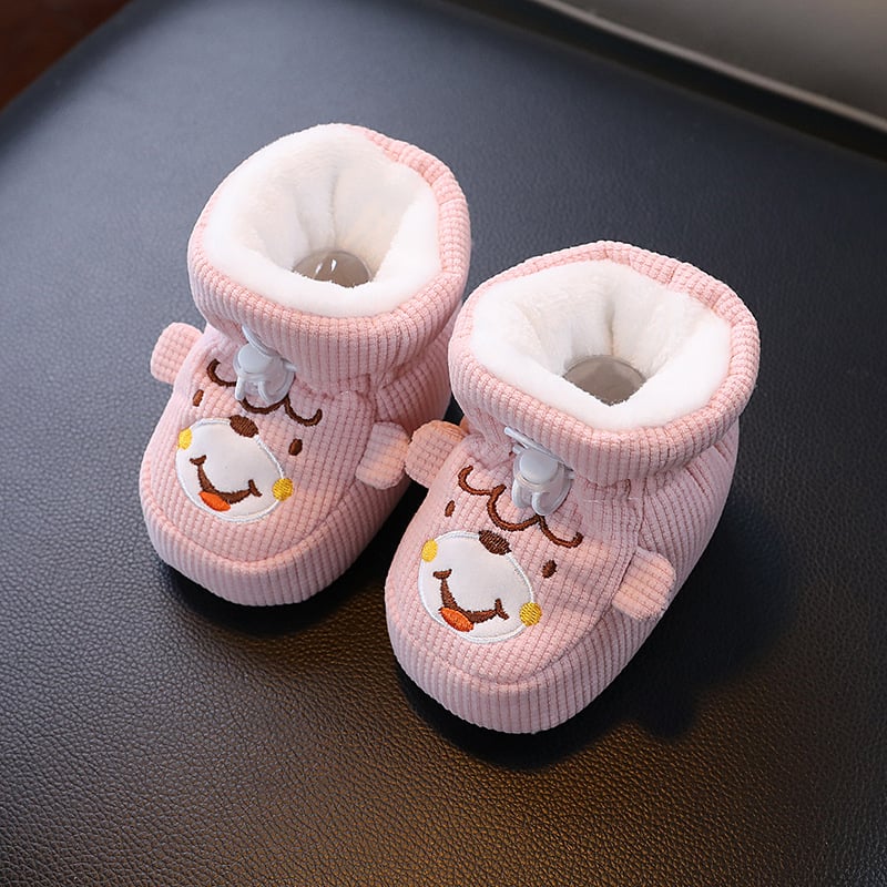 Pantofi moi pentru bebeluți cu talpă moale, partea superioară din bumbac, căptușeală de fleece, anti-alunecare, calzi pentru toamnă-iarnă, 6-12 luni