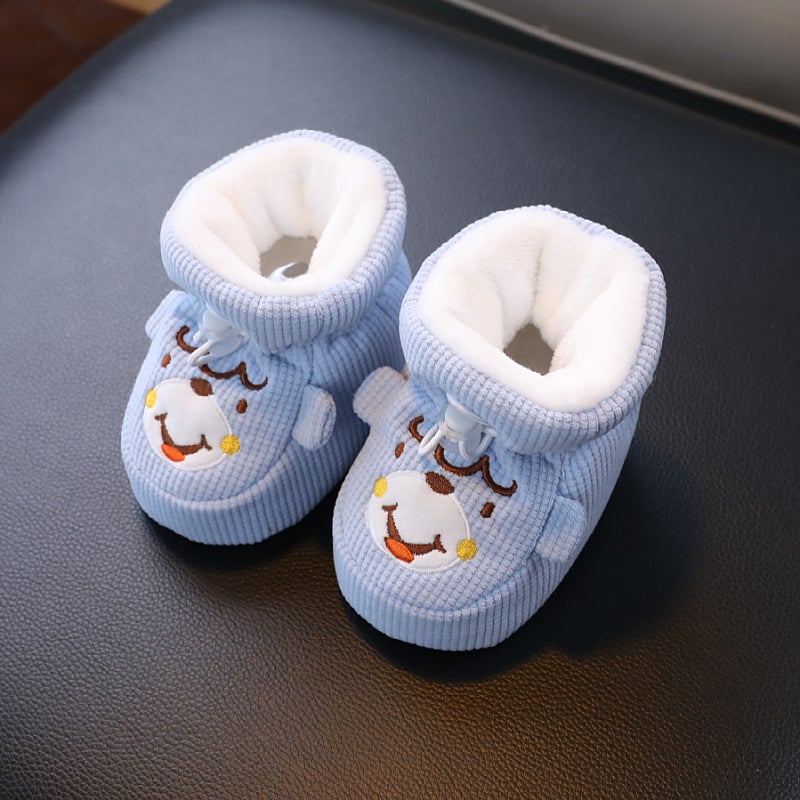 Pantofi moi pentru bebeluți cu talpă moale, partea superioară din bumbac, căptușeală de fleece, anti-alunecare, calzi pentru toamnă-iarnă, 6-12 luni