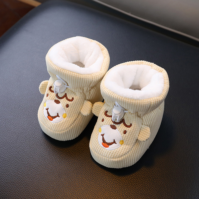 Pantofi moi pentru bebeluți cu talpă moale, partea superioară din bumbac, căptușeală de fleece, anti-alunecare, calzi pentru toamnă-iarnă, 6-12 luni