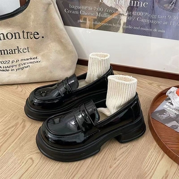 Ženske ravne cipele s okruglim vrhom, PU gornji dio, debeli potplat 3–5 cm, gumeni đon