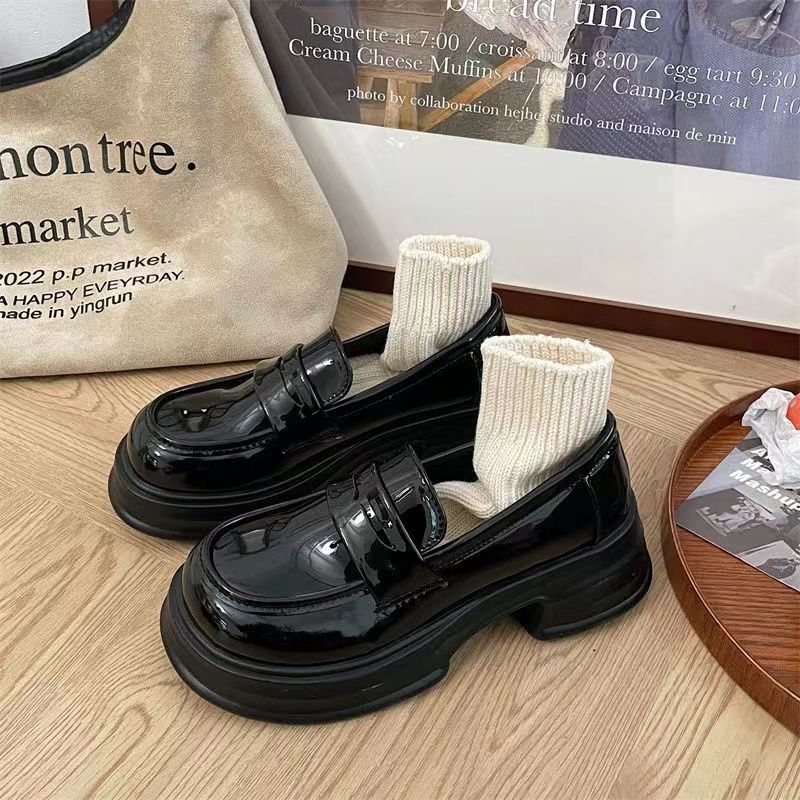 Ženske ravne cipele s okruglim vrhom, PU gornji dio, debeli potplat 3–5 cm, gumeni đon