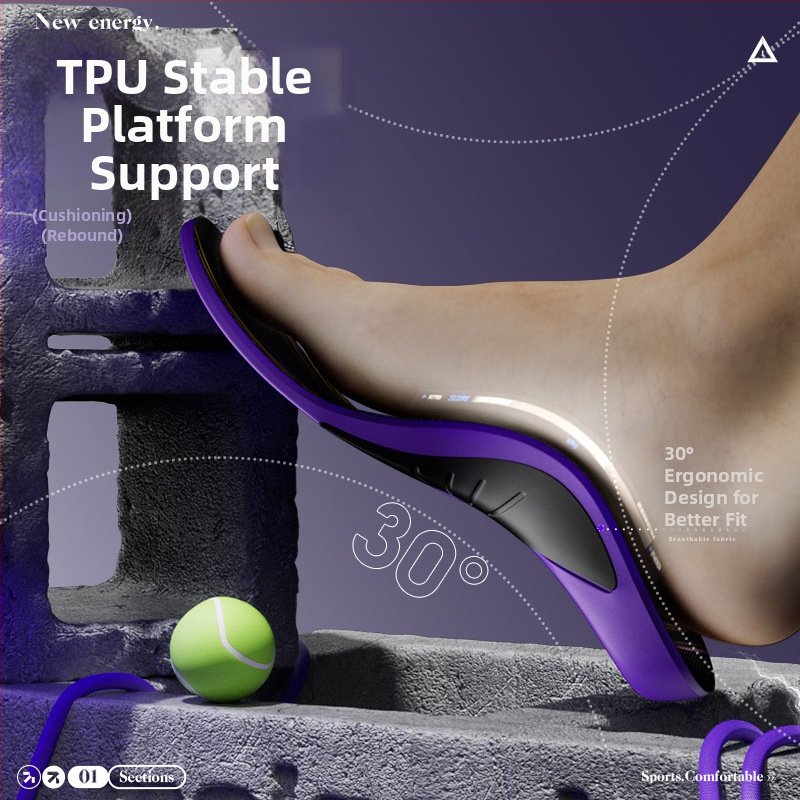 Športové vložky s podporou klenby a tlmením Poron — celá vložka, model 241116, materiály PU+Poron+Gel+jemný vlnený samet