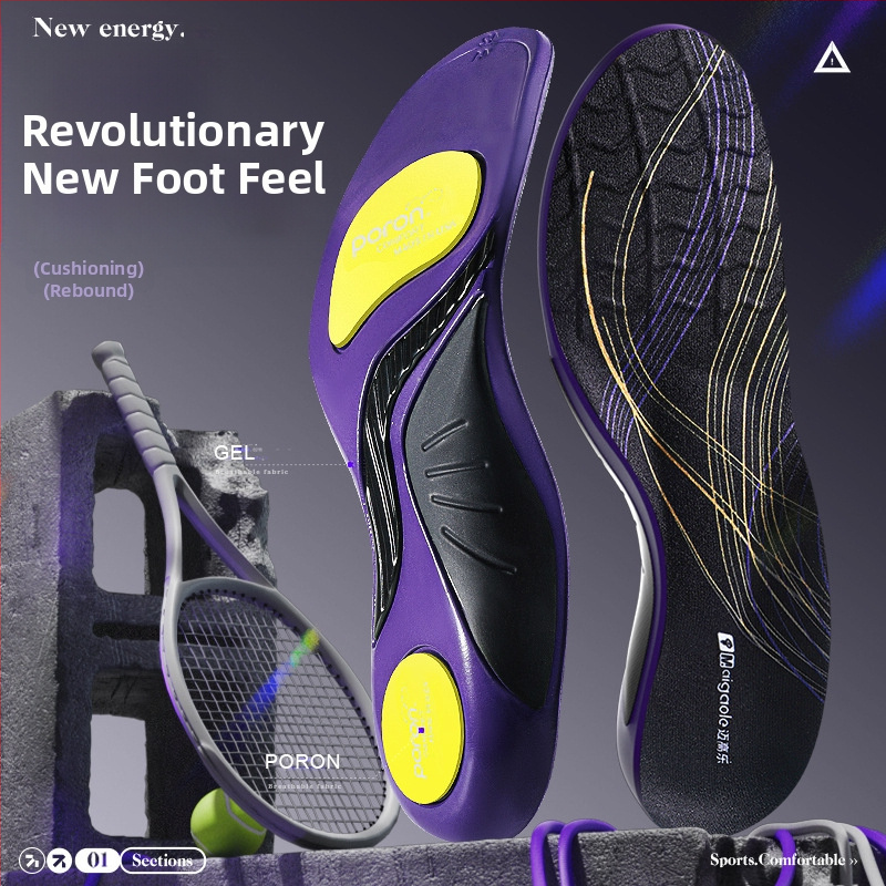 Športové vložky s podporou klenby a tlmením Poron — celá vložka, model 241116, materiály PU+Poron+Gel+jemný vlnený samet