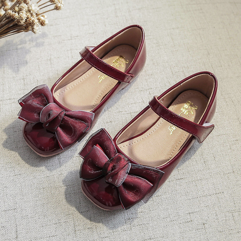 Gyerekeknek szóló hercegnő cipő mikroszálas bőrből, Velcro-zárás, PU talpbetét, marhacsonttal készült talp, őszi viselet