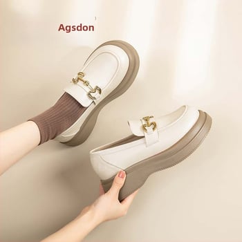 Ženske loaferice: okrugli vrh, gornji dio od umjetne kože, slip-on, školski stil, debela potplata PVC, srednja visina peta 3–5 cm