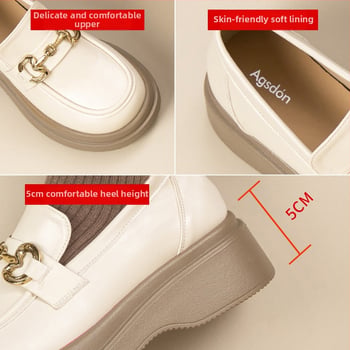 Ženske loaferice: okrugli vrh, gornji dio od umjetne kože, slip-on, školski stil, debela potplata PVC, srednja visina peta 3–5 cm