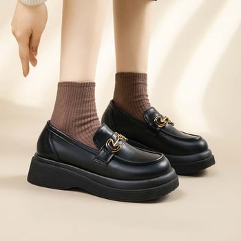 Ženske loaferice: okrugli vrh, gornji dio od umjetne kože, slip-on, školski stil, debela potplata PVC, srednja visina peta 3–5 cm
