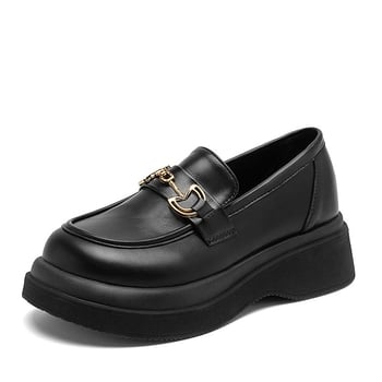 Ženske loaferice: okrugli vrh, gornji dio od umjetne kože, slip-on, školski stil, debela potplata PVC, srednja visina peta 3–5 cm