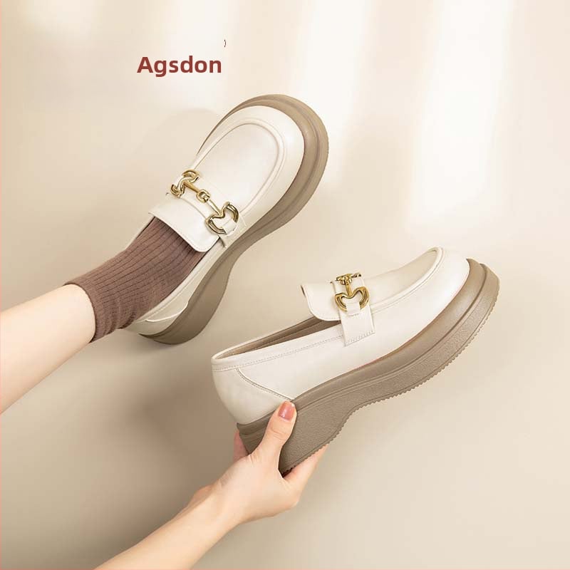 Ženske loaferice: okrugli vrh, gornji dio od umjetne kože, slip-on, školski stil, debela potplata PVC, srednja visina peta 3–5 cm