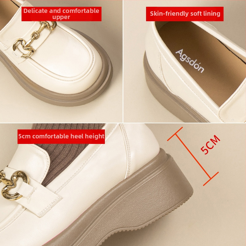 Ženske loaferice: okrugli vrh, gornji dio od umjetne kože, slip-on, školski stil, debela potplata PVC, srednja visina peta 3–5 cm