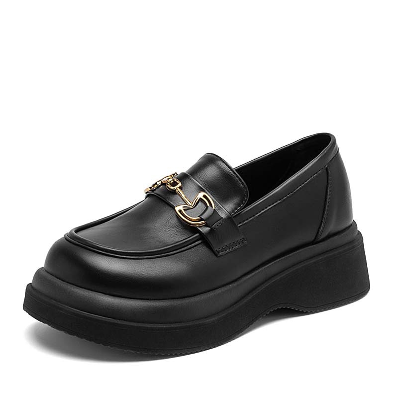 Ženske loaferice: okrugli vrh, gornji dio od umjetne kože, slip-on, školski stil, debela potplata PVC, srednja visina peta 3–5 cm