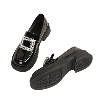 Loaferice s okruglim nosom, korejskog stila, gornji dio od mikrovlakna, četverokutno kopčanje sa kristalima, debeli pet 3–5 cm