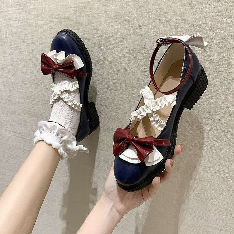 Női Mary Jane cipő - kerek orr, PU felsőrész, japán stílus, vastag sarok (>8 cm), belső mikroszálas bélés