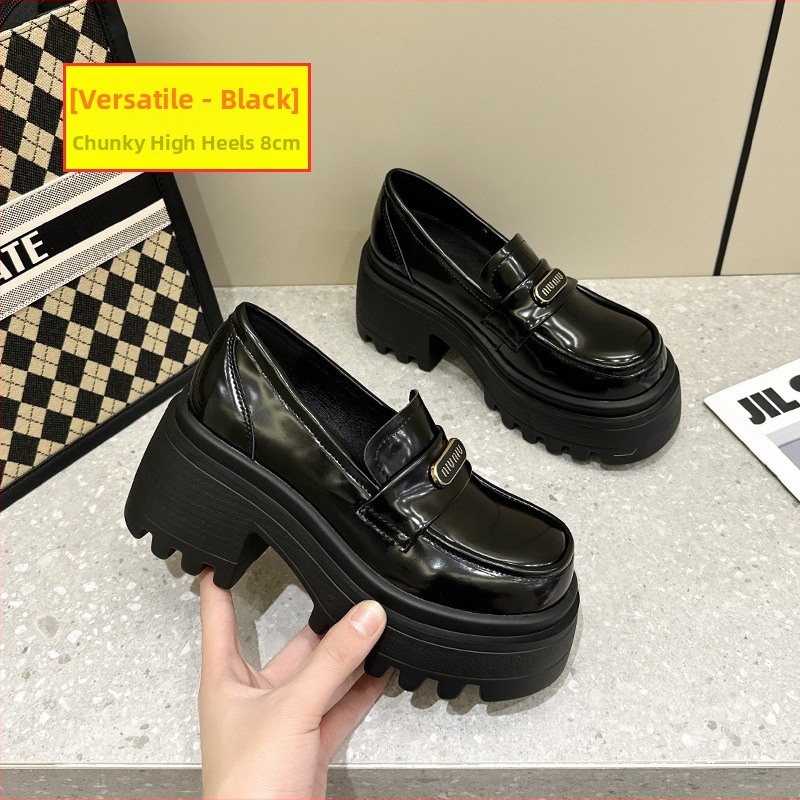 Loafers s okrúhlym nosom, vrchná časť z hovädzej kože, masívny podpätok, výška podpätku nad 8 cm