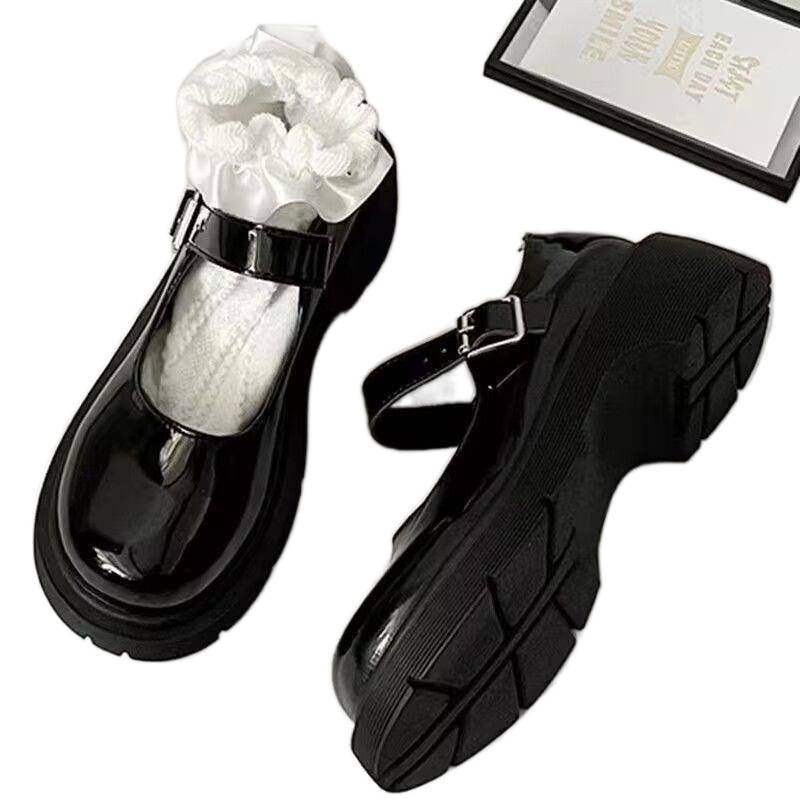 Mary Jane lapos cipő | PU bőr felsőrész, Velcro zár, alacsony sarok, PU belsőbetét