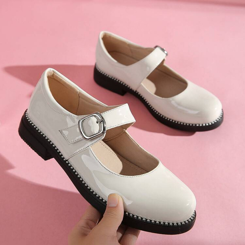 Lányoknak hercegnő-stílusú balerina cipő csattal, PU felső rész, gumi talp, csúszásmentes, minden évszakban