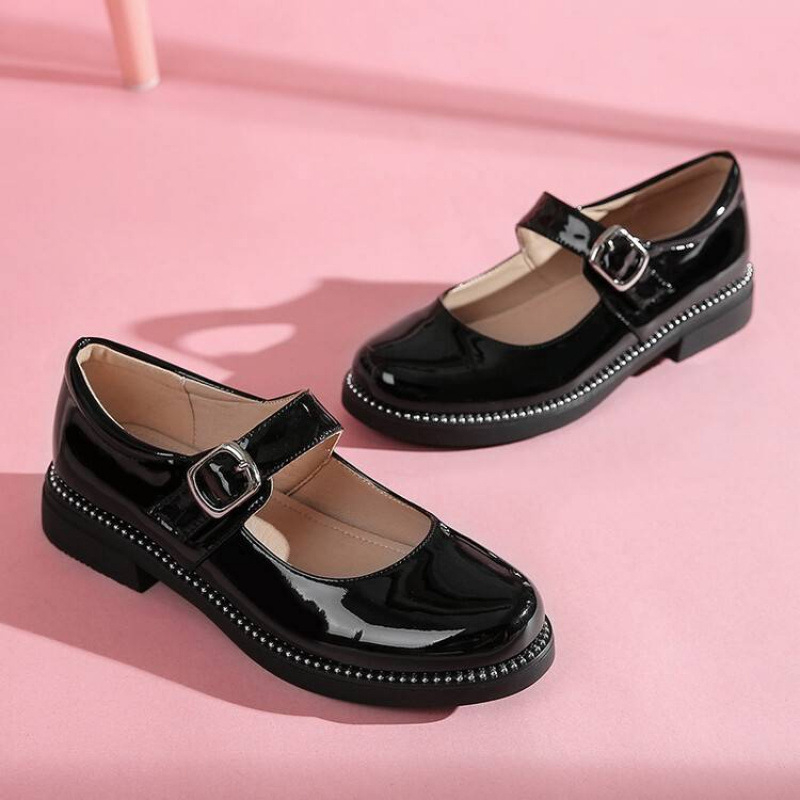 Lányoknak hercegnő-stílusú balerina cipő csattal, PU felső rész, gumi talp, csúszásmentes, minden évszakban