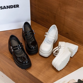 Princezná Mary Jane vysoké podpätky pre ženy – okrúhla špička, dve vrstvy hovädzej kože, hrubý podpätok, zapínanie na sponu, podrážka z polyuretánu