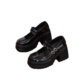 Princezná Mary Jane vysoké podpätky pre ženy – okrúhla špička, dve vrstvy hovädzej kože, hrubý podpätok, zapínanie na sponu, podrážka z polyuretánu