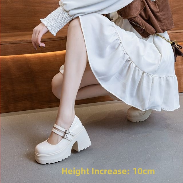 Princezná Mary Jane vysoké podpätky pre ženy – okrúhla špička, dve vrstvy hovädzej kože, hrubý podpätok, zapínanie na sponu, podrážka z polyuretánu