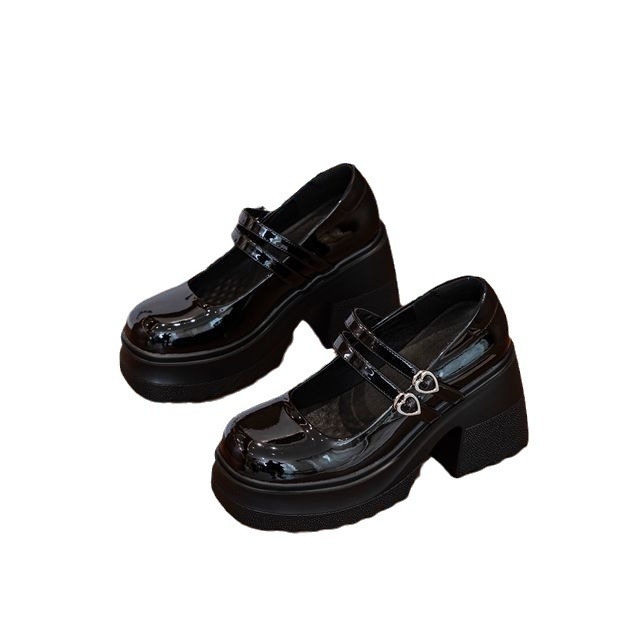 Princezná Mary Jane vysoké podpätky pre ženy – okrúhla špička, dve vrstvy hovädzej kože, hrubý podpätok, zapínanie na sponu, podrážka z polyuretánu