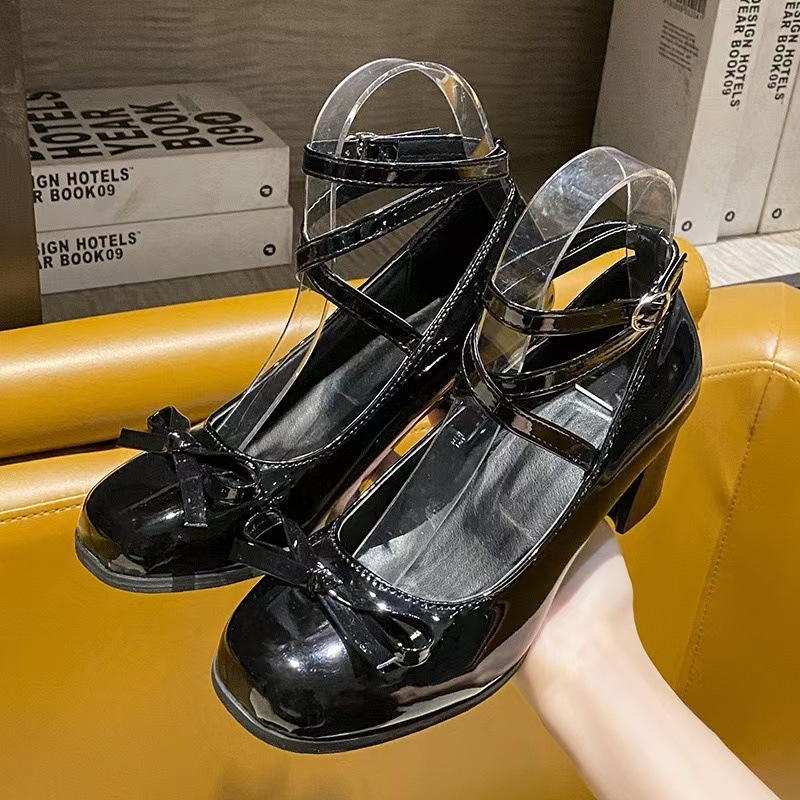 Pantofi Mary Jane din PU, stil coreean, vârf rotund, toc gros 3–6 cm, închidere cu cataramă, pentru femei, purtare zilnică