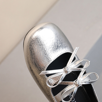 Pantofi slip-on pentru fete, stil retro, cu funda – din microfibră, căptușeală PU, talpă PVC, respirabili, antiderapante, durabili (vârsta 4–12 ani)