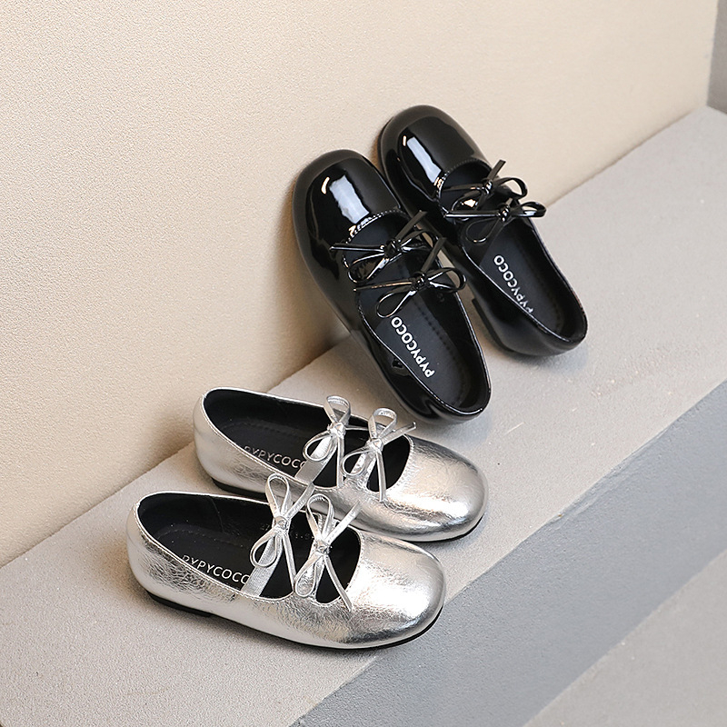 Pantofi slip-on pentru fete, stil retro, cu funda – din microfibră, căptușeală PU, talpă PVC, respirabili, antiderapante, durabili (vârsta 4–12 ani)